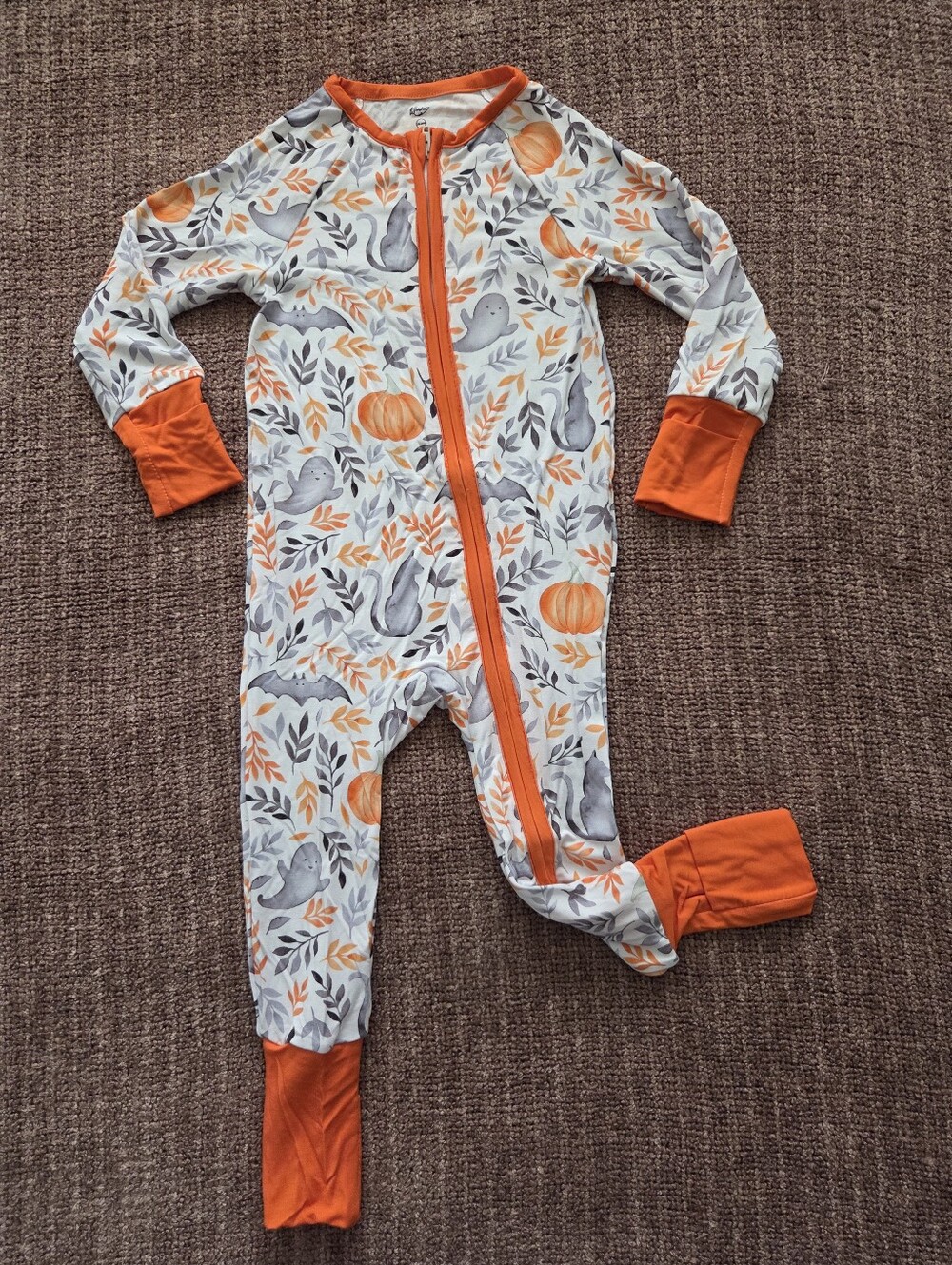 WEN Orange & Gray Pumpkin and Bird Footed One-Piece